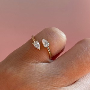 Pear Shape Lab Grown Diamond Open <b>Ring</b> 925 Sterling <b>Silver</b> <b>Adjustable</b> Bypass Engagement <b>Ring</b> Minimalist Jewelry - Product Image 2
