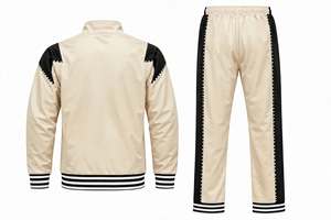 Ensemble de survêtement personnalisé pour homme, deux pièces, avec fermeture éclair intégrale, de haute qualité, vierge, pour l'échauffement et le jogging, avec bordure rayée, vêtements de sport - Product Image 5