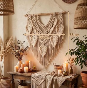 งานฝีมือมาคราเม่สีเบจสุดหรู ลายใบไม้ เหมาะสำหรับตกแต่งห้องนอนสไตล์โบโฮ และตกแต่งภายในให้ดูอบอุ่น นำเข้าจากอินเดีย - Product Image 3