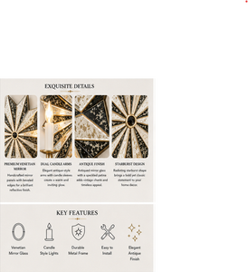 Geometric <b>Star</b> Wall Sconce with Antique <b>Mirrored</b> Glass and Gold Finish for Decorative Lighting - Product Image 6