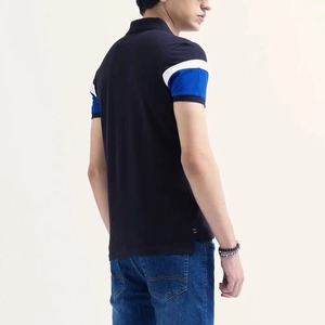 Polo pour homme à blocs de couleur, manches courtes, tricoté, décontracté, bleu, blanc, marine, motif uni, coupe classique, logo brodé personnalisé - Product Image 6