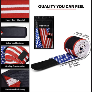 High Quality Red White <b>Polyester</b> Lightweight Professional Protection Adjustable Comfortable Non-Slip Knee Wraps for Workout - Product Image 5
