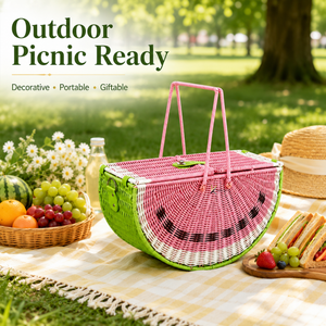 Hot Selling Large Portable Handmade Rattan Eco-Friendly Multifunction Picnic Basket Watermelon <b>Swing</b> Handle Lid Woven Wicker - Product Image 5