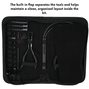 Black Micro Ring and Tape In Hair Extension Tool Bundle with Bead Remover Crimping Plier Pulling <b>Hook</b> Loop Tool Parting Finger - Product Image 5