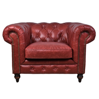 Canapé Chesterfield design une place en cuir véritable, dossier matelassé, accoudoirs rembourrés, bois massif, pour hôtel, extérieur, portable