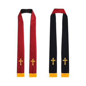 Polyester <b>Graduation</b> Stole with Embroidered Gold Latin Cross Trim in Various Colors for Adult Unisex Clergy <b>Graduation</b> <b>Sash</b> - Product Image 6