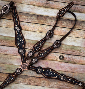 Hand <b>Tooled</b> <b>Leather</b> Western Headstall with Snap Bit Ends Genuine Cowhide <b>Leather</b> for Horse Riding - Product Image 1