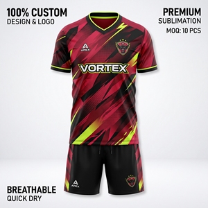 Kit de football de haute qualité 100% polyester, uniforme d'équipe personnalisé, maillot de football respirant à col en V, impression par sublimation numérique - Product Image 3