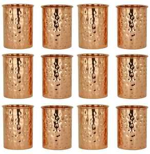 Copper Hammered Metal Drinking Cups Round Retro Style Bar Accessory Kitchen Set of 12 - Product Image 1