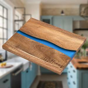 Tabla de Cortar Rectangular de Resina y Madera con Incrustaciones Azules, Personalizada con Grabado, Antiolor, Antibacteriana, para Uso en la Cocina - Product Image 1