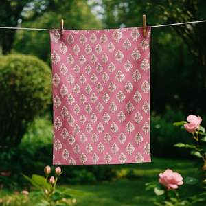 Funda de Sofá de Algodón Tejido de Jaipur con Estampado de Bloques, Algodón Puro Indio, Textil para Decoración del Hogar, Ligero, Tintes No Tóxicos, Suave - Product Image 1