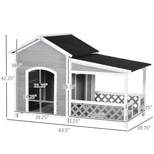 Cuccia per Cani da Esterno di Taglia Media o Grande con Veranda, Tetto in Asfalto, Porte e Finestra con Persiana, Design Rettangolare - Product Image 3