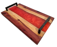 Plateau en bois Oak Muse, plateau rectangulaire en verre avec incrustation en shagreen rose, design moderne, durable pour une utilisation à la table