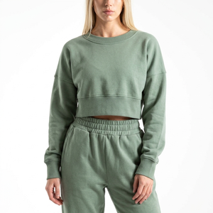Sudadera Corta de Color Sólido, Transpirable, a la Moda, para Mujer, de Manga Larga y Cuello Redondo, Superventas - Product Image 2