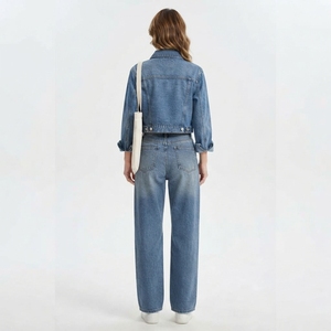Women Blue Denim Jacket And Straight Leg Jeans Set Casual Two Piece Matching Denim Outfit <b>Streetwear</b> Fashion Clothing - Product Image 2