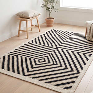 Alfombra Moderna de Diseño Geométrico, Estilo Boho, Rectangular, con Rayas Negras, de Algodón, Tejido Plano, de Pelo Corto, Antideslizante, para Sala de Estar - Product Image 1