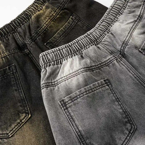 Pantalon de survêtement large gris délavé en denim pour homme, taille élastique avec cordon de serrage, style décontracté, déchiré et vieilli, en coton et fibre de bambou - Product Image 6