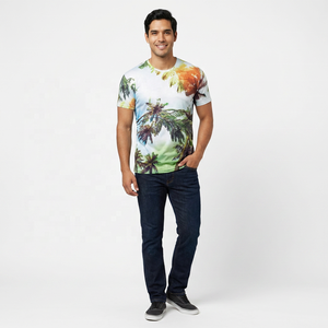 T-shirt à manches courtes pour homme, col rond, imprimé photo palmier, respirant, tricoté, coupe classique, vêtement décontracté, 100% polyester - Product Image 3