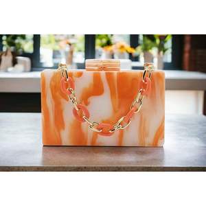 Bolso de mano de resina con cadena, elegante, con diseño de piedras, para fiestas y bodas, accesorios de moda de cristal para mujer. - Product Image 5