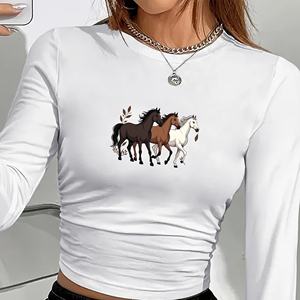 เสื้อเชิ้ตแขนยาวถักลาย Y2K สำหรับผู้หญิงลาย EQUESTRIAN พร้อมลายม้าสามตัว - Product Image 1