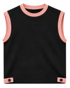 Ensemble décontracté d'été pour homme : débardeur noir sans manches et short en coton avec bordure rose et cordon de serrage – Tenue deux pièces style streetwear - Product Image 1