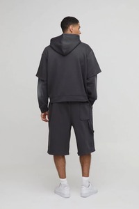 Conjuntos de Sudadera con Capucha y Pantalones Cortos para Hombre, de Secado Rápido, Personalizados, Casuales, Transpirables, de Manga Larga, Tejido de Rizo, 100% Algodón, para Invierno - Product Image 3