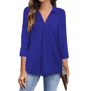 2026 New Women's Casual Satin <b>Blouse</b> Large Loose V-Neck 3/4 Sleeve Crocheted Breathable Floral Vintage European American Style - Product Image 3