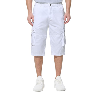 Men's <b>White</b> <b>Cargo</b> Shorts Mid Waist Button Fly Casual Style Bermuda Length Pockets Design 100% Cotton Breathable - Product Image 1