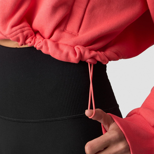 Sudadera casual ligera de forro polar para mujer, estilo oversize, con hombros caídos, lavada, para invierno, venta al por mayor de fábrica, con logo personalizado, estilo streetwear. - Product Image 4