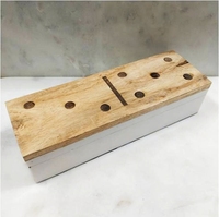 Ensemble de dominos de luxe en marbre et bois avec incrustations en laiton, boîte de rangement design, décoration de table, jeu pour les réunions de famille