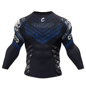 Custom Men's Full Sleeve Rash Guard Black Blue <b>Skull</b> Print Spandex Polyester Quick Dry Seamless Fusing Kit UPF50+ Breathable - Product Image 2