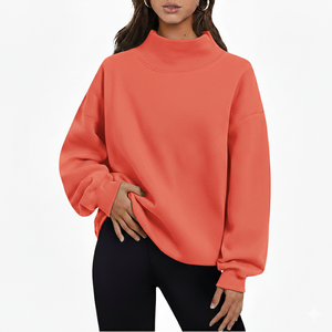 Oversized High Neck Sweatshirt Solid Color Drop Shoulder Long Sleeve Plus Size Women's Autumn Wear - Product Image 2