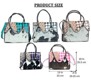 Nouveauté : Sac fourre-tout en cuir de vachette véritable à carreaux, avec décorations florales, élégant, pour femme, à porter à l'épaule ou en bandoulière, pour un usage quotidien - Product Image 2