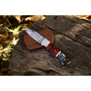 Cuchillo de bolsillo multifuncional Burraq DIY personalizado OEM hecho a mano de acero de Damasco de 8 pulgadas con hoja recta, mango de madera y funda de cuero - Product Image 6