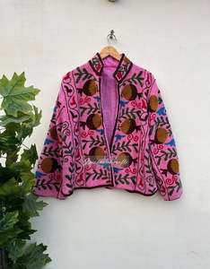 Women's Hand <b>Stitched</b> Suzani Quilted Jacket Ethnic Embroidered Winter <b>Coat</b> Full Sleeves Handmade Boutique Fashion Outerwear - Product Image 1