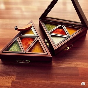 Boîte à épices en bois artisanale de qualité supérieure avec cuillère en bois |    Boîte à épices triangulaire en bois, organisateur rustique pour masala, provenant d'Inde - Product Image 5