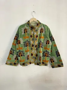 Boho <b>Light</b> Green Velvet Suzani <b>Jacket</b> Palm Tree Embroidery <b>Women</b> Ethnic Handmade Vintage Short Coat Outerwear - Product Image 2