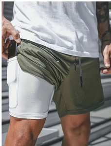 Men's Eco-Friendly Cotton Streetwear Fitness Running Shorts Double <b>Layer</b> Compression Drawstring Closure - Product Image 5