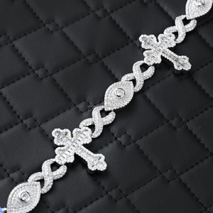 Cross Moissanite <b>Bracelet</b> With Baguette Cut Stones Iced <b>Infinity</b> Links And Bold Statement Jewelry Design - Product Image 5