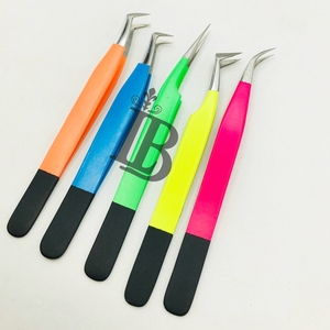 <b>Top</b> Trend Sustainable Stainless Steel Eyelash Extensions Tweezers In Beautiful Color Tweezer Straight & Curved Eyelash Tweezers - Product Image 3