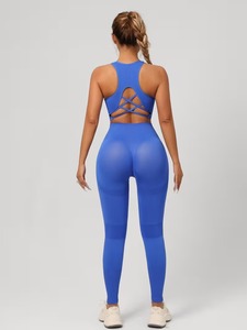 Seamless 2 Piece Gym Set Women Criss Cross Cutout Racerback Sports Bra and High Waist Muscle Contouring Yoga Leggings Outfit - Product Image 6