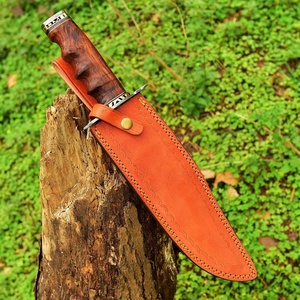 Cuchillo de caza de hoja fija de acero de Damasco forjado a mano, punta caída, mango de cuero, 0.5mm de grosor, afilado como una navaja, hoja recta - Product Image 6