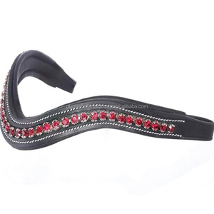 Frontal de cheval en cuir rembourré à canaux vides, incrusté de chaîne de strass multicolores personnalisés pour bride anglaise - Product Image 4
