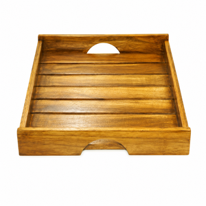 Handcrafted Wooden Decorative Serving Tray with Cutout Handles| Rustic Display Tray for Coffee <b>Table</b> Home Accent Organizer Decor - Product Image 1