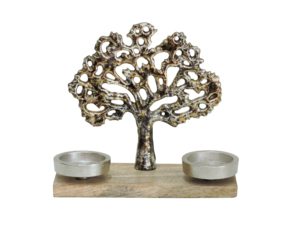 Elegant <b>Tree</b> of Life Handmade Aluminium & Wooden Base Double Tea Light Candle Stand Rustic Home Tabletop Decor for <b>Christmas</b> - Product Image 2