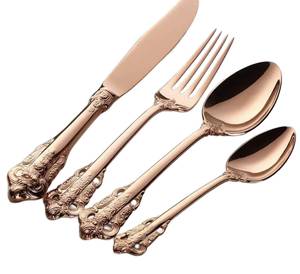 Gold Plated Flatware Set With Floral Design <b>Knife</b> Fork Spoon Dishwasher <b>Safe</b> Wedding Use - Product Image 3