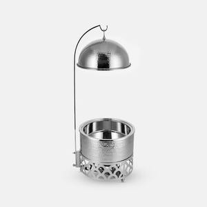 Plat à chafing en acier inoxydable doré martelé avec couvercle, chauffe-plat rond de luxe pour soupes et buffets, avec support suspendu, idéal pour les mariages au Moyen-Orient et au Golfe - Product Image 5