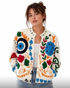 Women's Embroidered Bomber <b>Jacket</b> With Floral Pattern <b>Mandarin</b> <b>Collar</b> Velvet Spring Outerwear For Wholesale B2B Inquery - Product Image 4