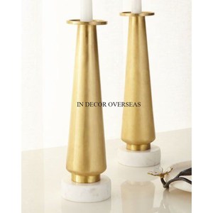 Ensemble de 3 supports à bougies en laiton avec motif de feuilles, finition dorée, décoration d'intérieur, porte-bougie en métal avec base en marbre noir à prix impressionnant - Product Image 3