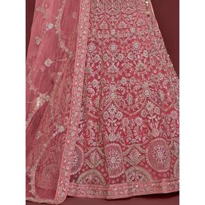 Vêtement Zeel, Lehenga Choli traditionnel semi-cousu en tulle doux brodé rose bonbon - Product Image 1